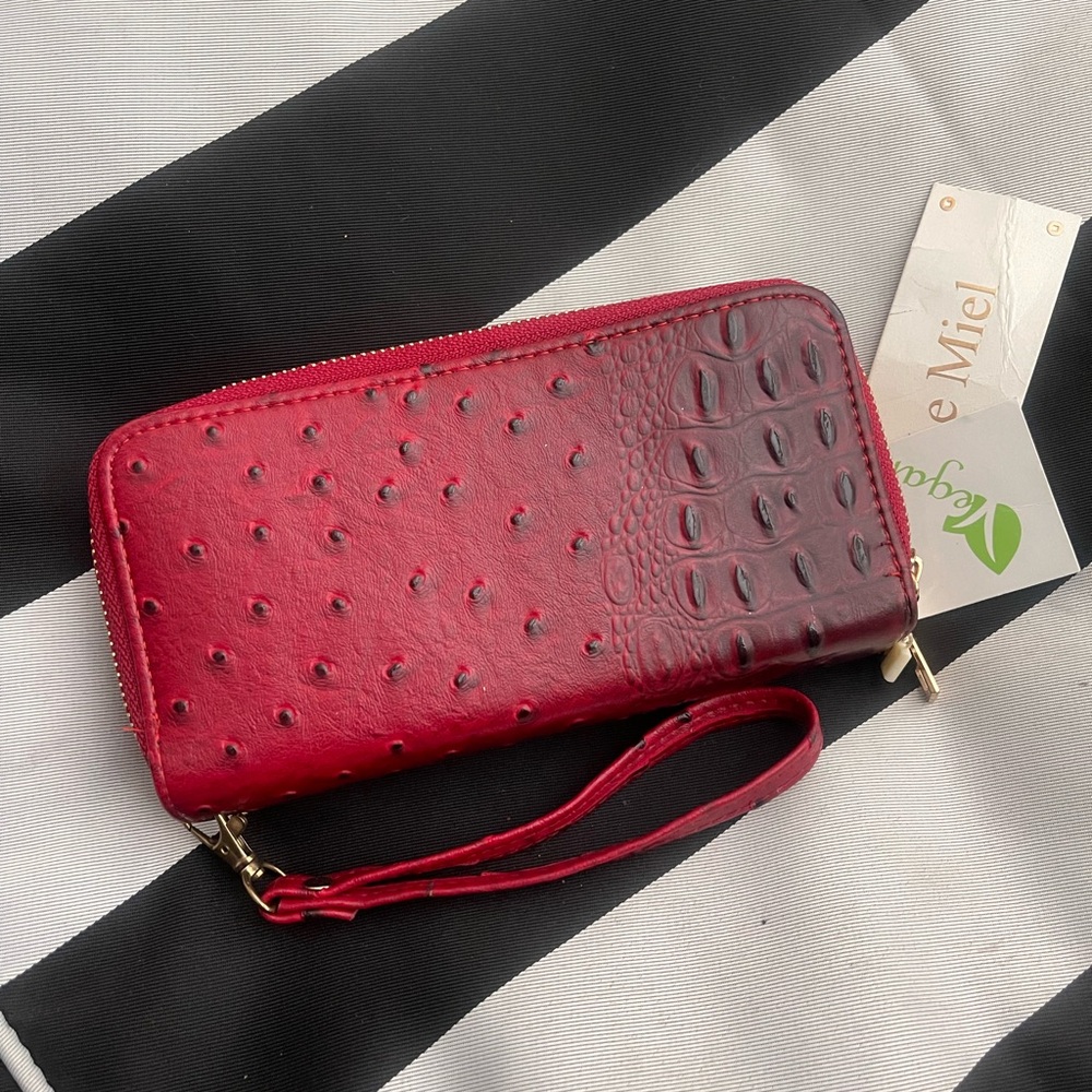 Red &Black Croc-Embossed Wallet/Wristlet